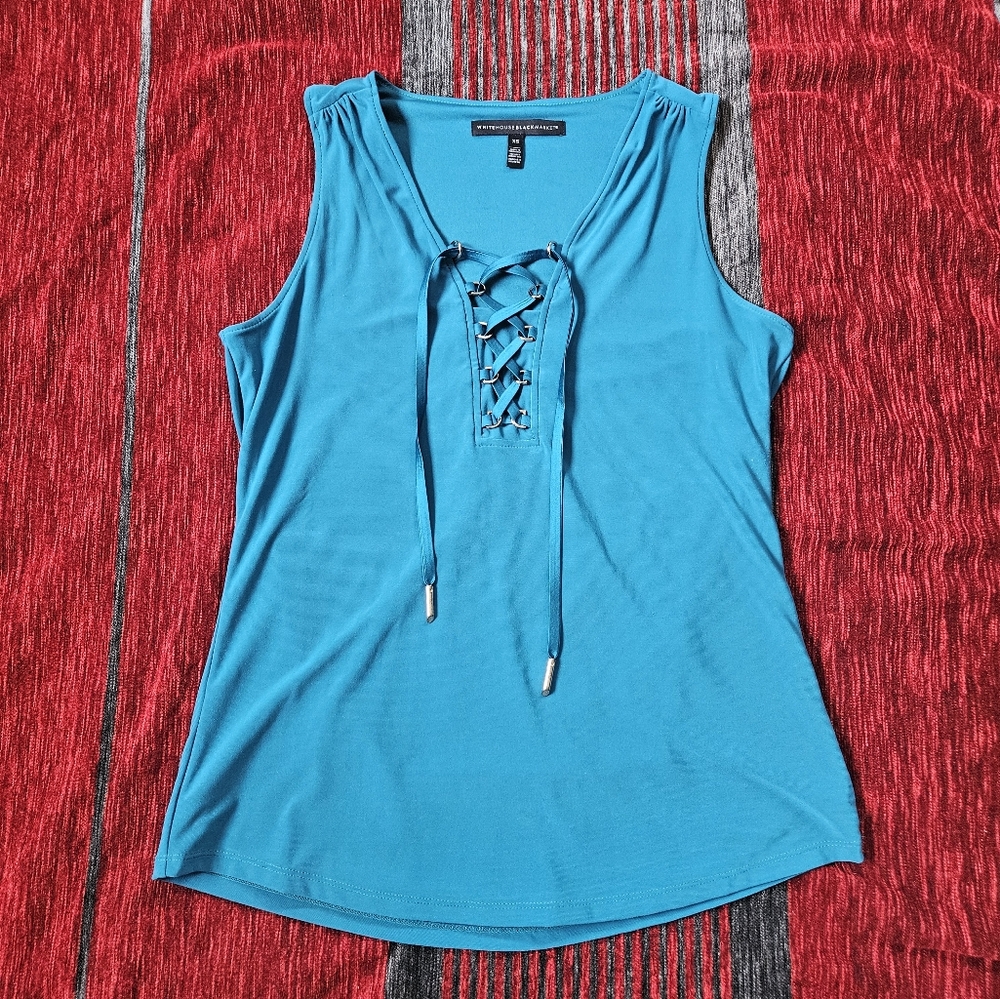 Teal Turquoise Lace-Up Tank Top - Picture 2 of 6